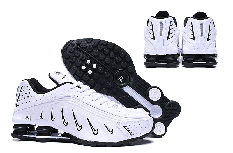 2019 Nike Shox R4 Small Swoosh White Black Shoes